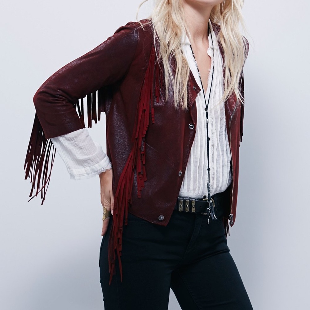 Cleobella Everly Fringe Leather Jacket Small
